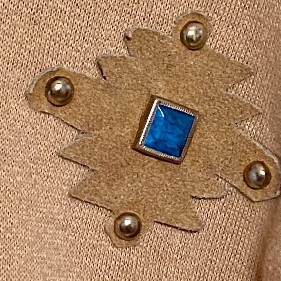 Vintage Adolfo Sport Southwest Fringe Tan Sweatshirt Beaded Women's Approx L - Picture 4 of 6